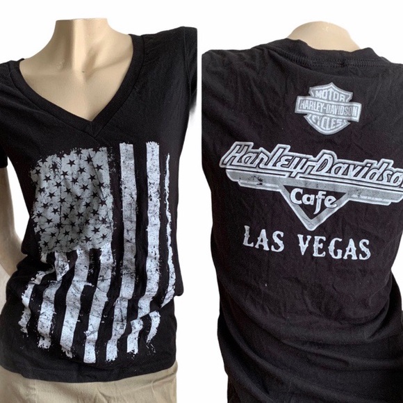Harley Davidson USA flag v neck tee - Picture 1 of 5